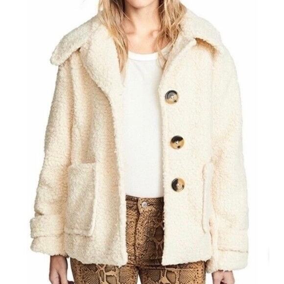 Free People Runway Popular Soft Teddy Bear Faux Fur Ivory Sherpa Coat XS/S*(see) - Picture 1 of 15